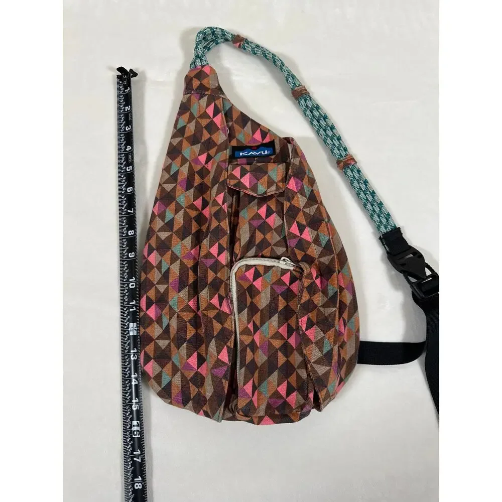 KAVU Mini Rope Sling Bag Geometric Print Crossbody Backpack Travel Bag